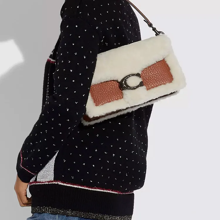COACH Lambskin And Velvet Combination Shoulder Bag Portable Crossbody Bag Shoulder Bag Women's Umber-4