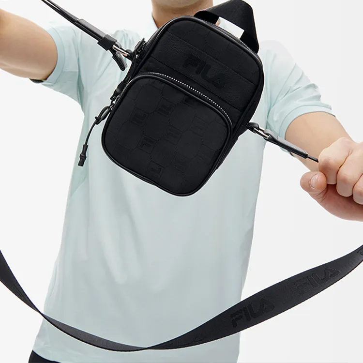 FILA Athletics Fabric, Synthetic Leather Crossbody Handbag Unisex Pure Black-3