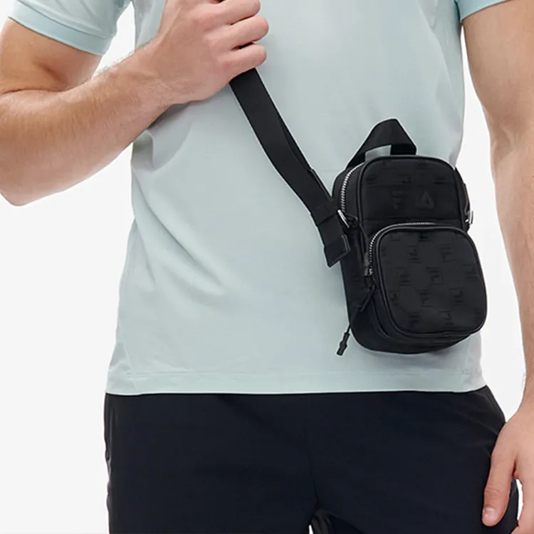 FILA Athletics Fabric, Synthetic Leather Crossbody Handbag Unisex Pure Black-1