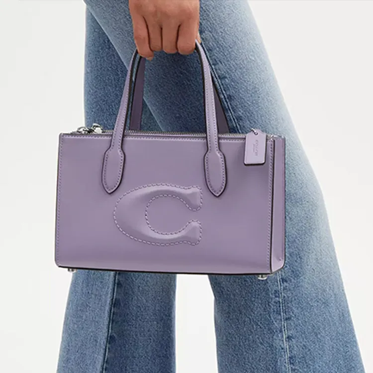 COACH Refined Calfskin Shoulder Bag Crossbody Bag Handbag Medium Size Women's Silver & Light Purple-3