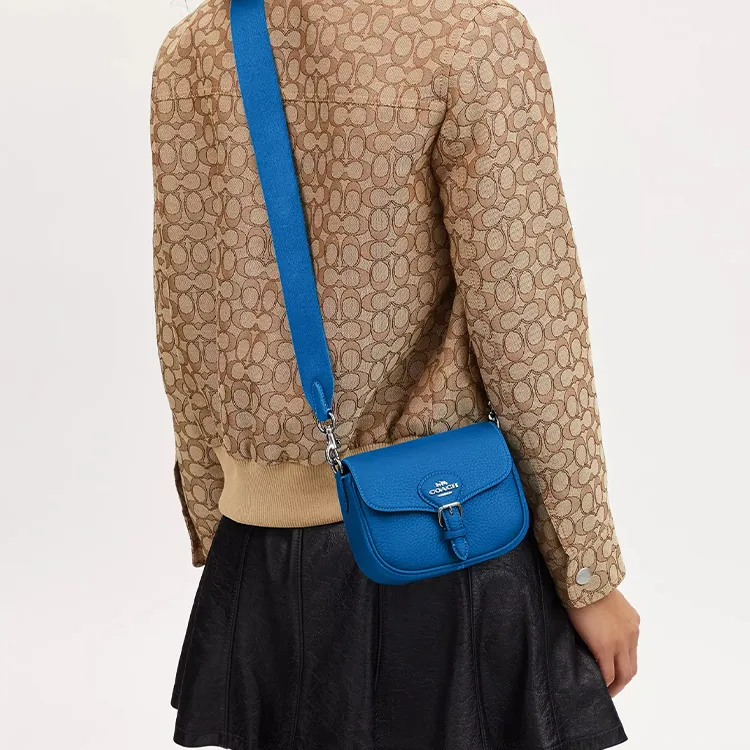 COACH Amelia Eggstone Grain Leather Saddle Bag Shoulder Bag Crossbody Bag Small Size Women's Silver > Bright Blue-3