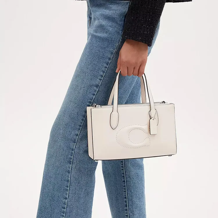 COACH Refined Calfskin Shoulder Bag, Crossbody Bag, Handbag Medium Size Women's Silver & Chalk-4