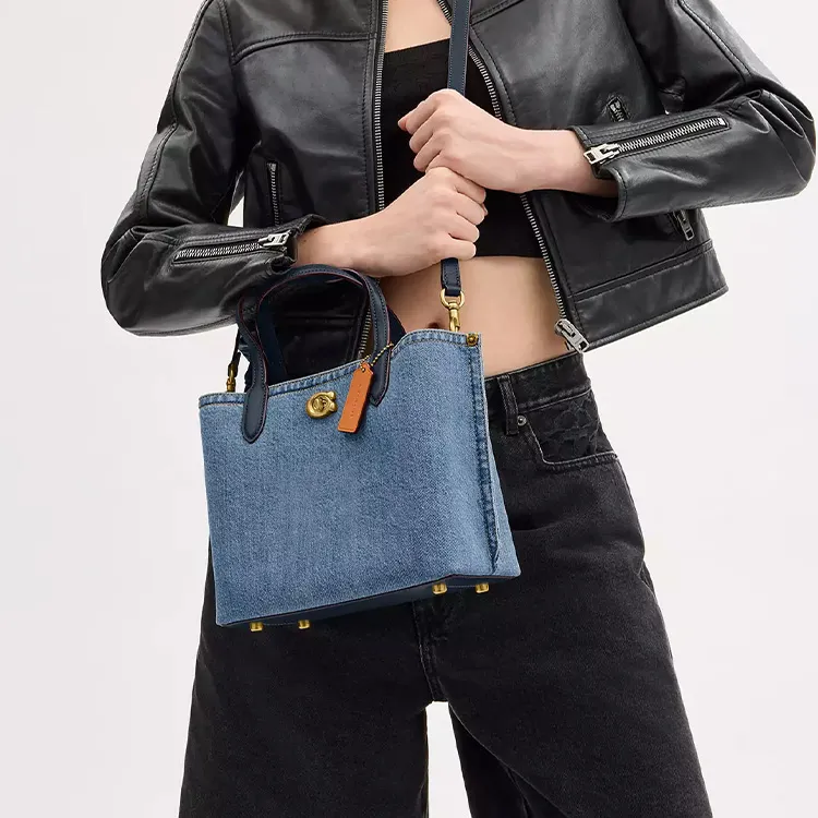 COACH Willow Denim Shoulder Bag Crossbody Bag Handbag Medium Size Women's Brass & Indigo-5