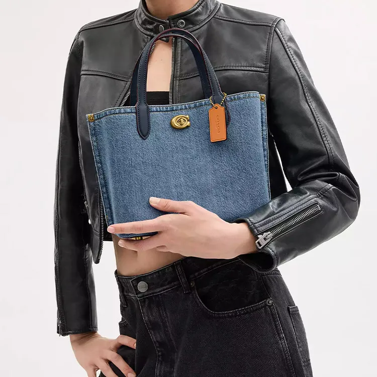 COACH Willow Denim Shoulder Bag Crossbody Bag Handbag Medium Size Women's Brass & Indigo-4