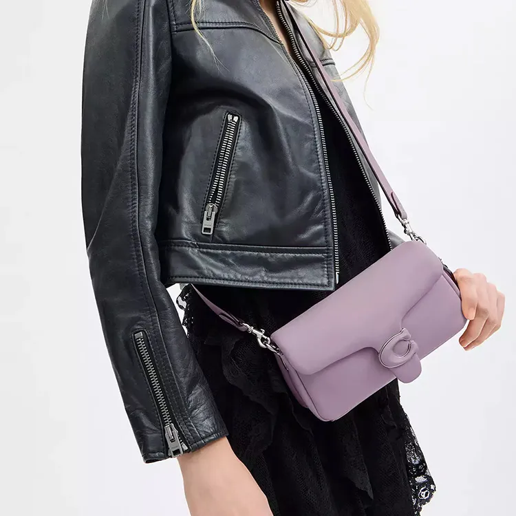 COACH Pillow Nappa Leather Portable Crossbody Bag Shoulder Bag Small Size Women's Silver & Light Purple-4