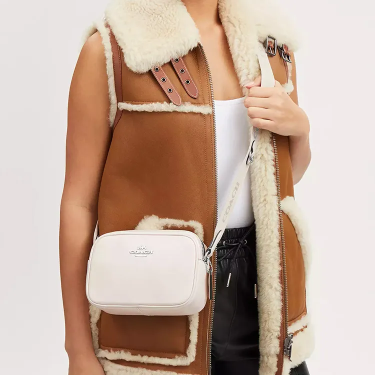 COACH Jamie Refined Calfskin Camera Bag, Shoulder Bag, Crossbody Bag Trumpets Women's Silver & Chalk White-3