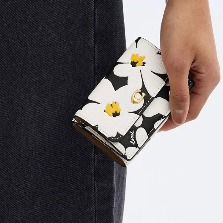 COACH Trifold Wallet Polished Pebble Leather Wallet Mini Women's Brass-3