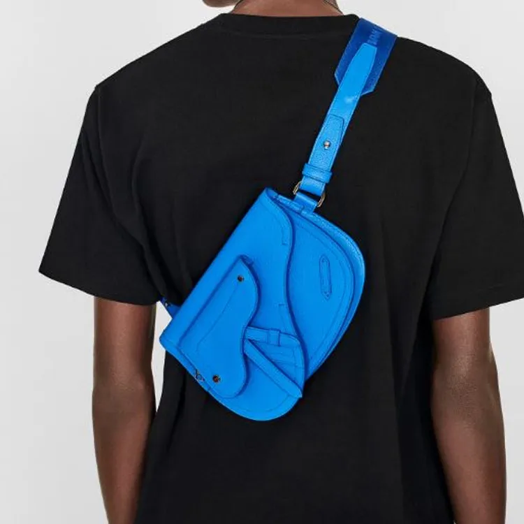 DIOR Cow Leather Grain Saddle Bag Sling Bag Shoulder Bag Crossbody Bag Mini Men's Blue-4