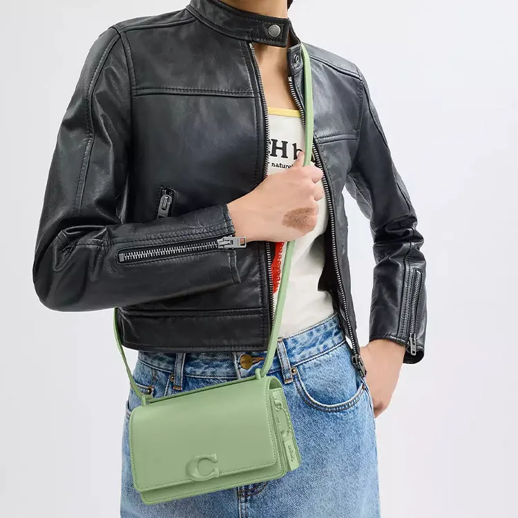 COACH Bandit Calfskin Shoulder Bag, Crossbody Bag Trumpets Women's Silver & Light Pistachio-4
