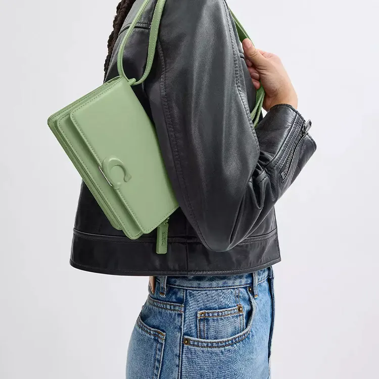 COACH Bandit Calfskin Shoulder Bag, Crossbody Bag Trumpets Women's Silver & Light Pistachio-5