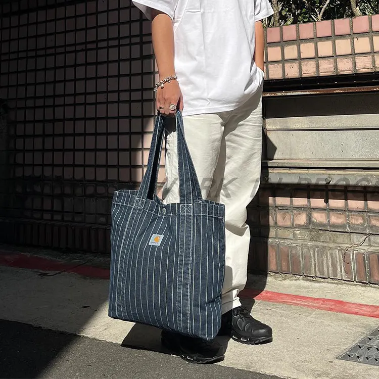 Carhartt WIP Cotton Tote Bag, Shopping Bag, Shoulder Bag, Handbag Men's Black & White-3