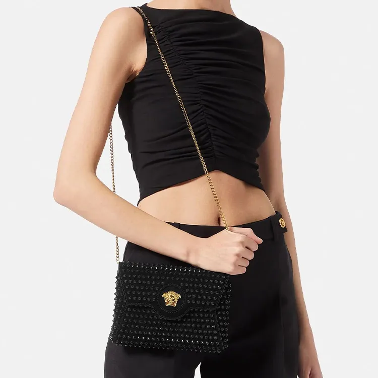 VERSACE La Medusa Calfskin Envelope Bag Clutches Small Size Women's Black-6