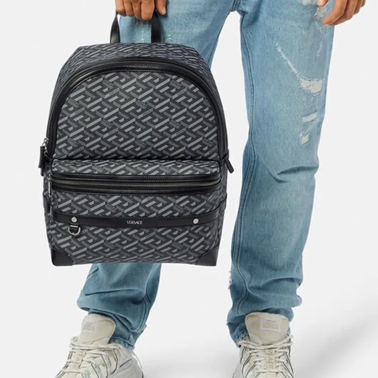 VERSACE Canvas Backpack Men's Black-4