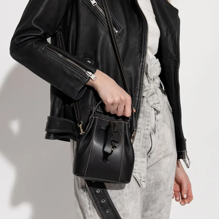 Furla Miastella Calfskin Bucket Bag, Handbag, Shoulder Bag, Crossbody Bag Mini Women's Black-4