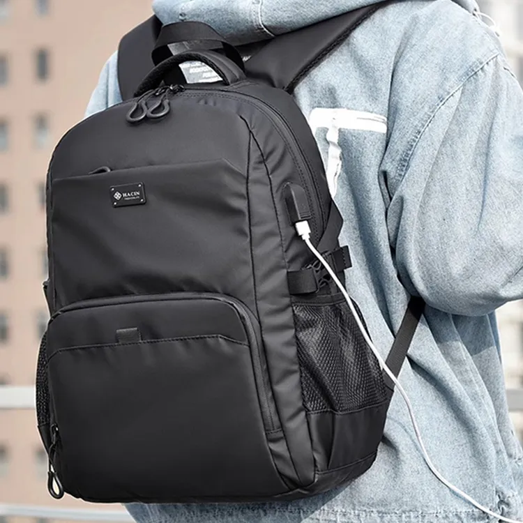 HACIN Oxford Backpack Regular Unisex Black/Gray-2