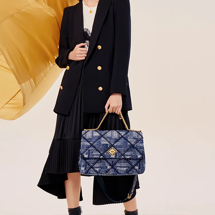 FION Fabric Tote Bag, Shopping Bag, Shoulder Bag, Handbag Medium Size Women's Dark Blue-7