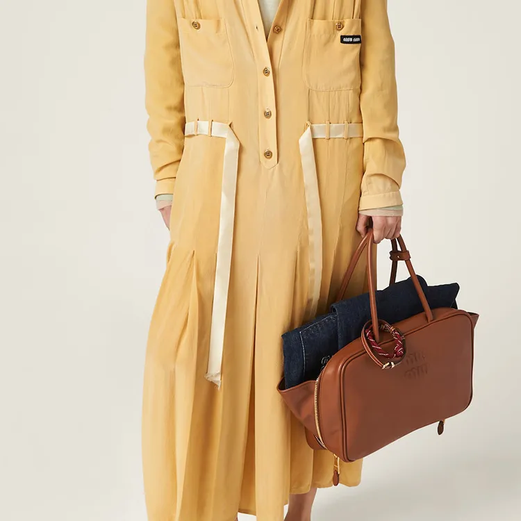 MIU MIU Beau Calfskin Bowling Bag Shoulder Bag Handbag Large Size Women's Cognac-11