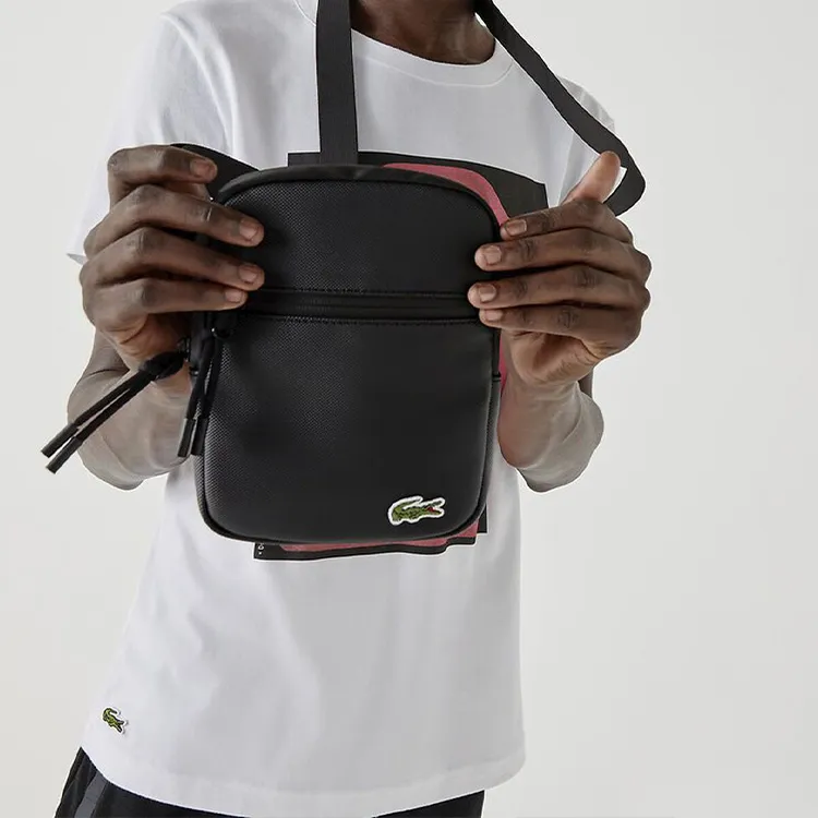 LACOSTE Coated Canvas Crossbody Bag, Shoulder Bag Men's Black-4