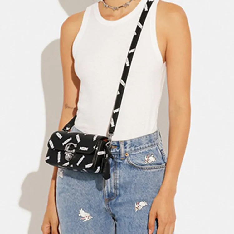 COACH Baymax Rabbit, Collaboration Studio Cow Leather, Fabric Underarm Shoulder Bag, Crossbody Bag Women's Black-5