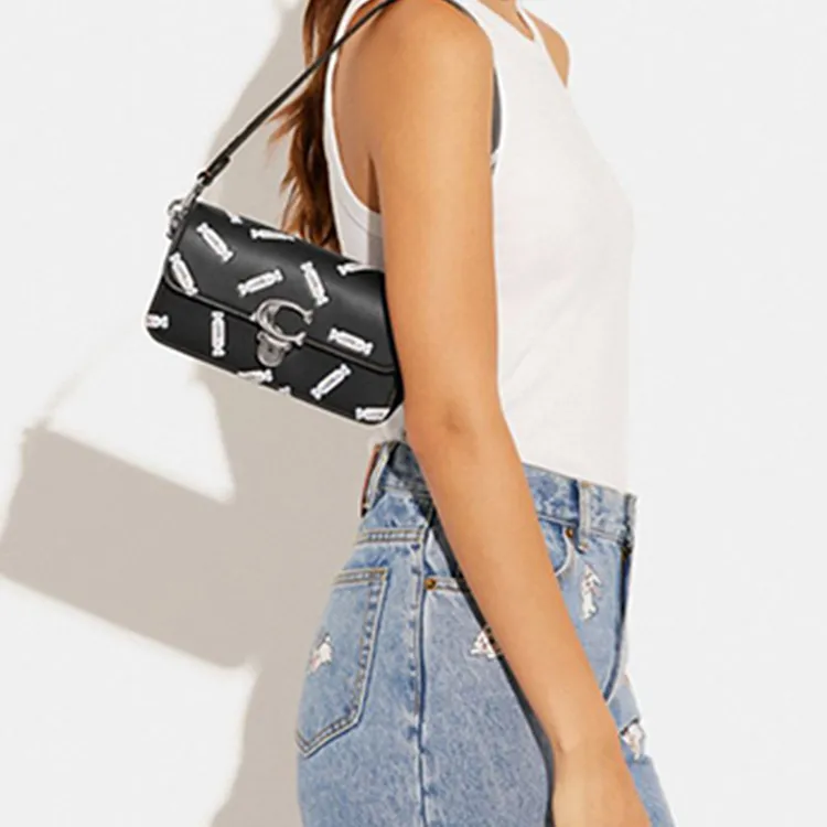 COACH Baymax Rabbit, Collaboration Studio Cow Leather, Fabric Underarm Shoulder Bag, Crossbody Bag Women's Black-4
