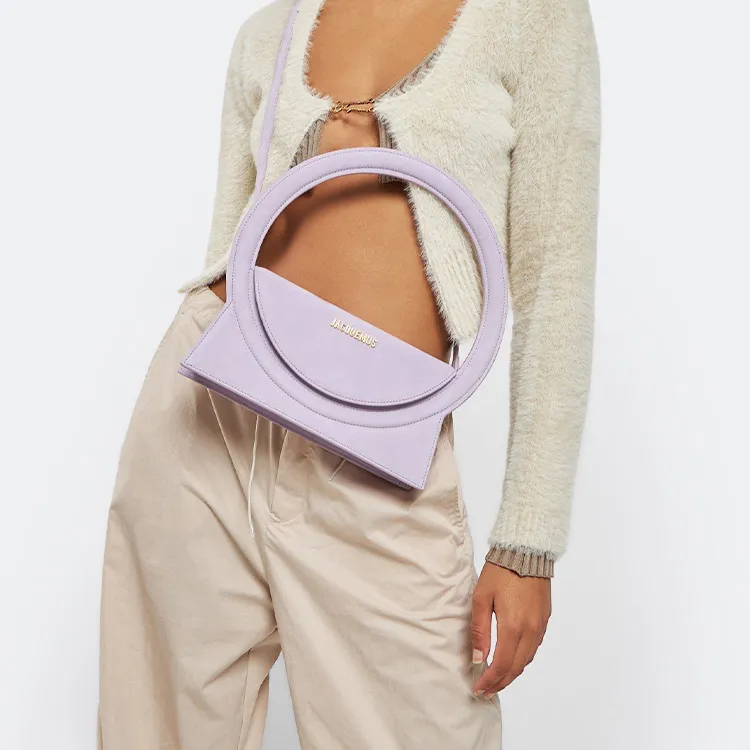 Jacquemus Le Sac Rond Smooth Calf Leather Handbag Shoulder Bag Women's Purple-7