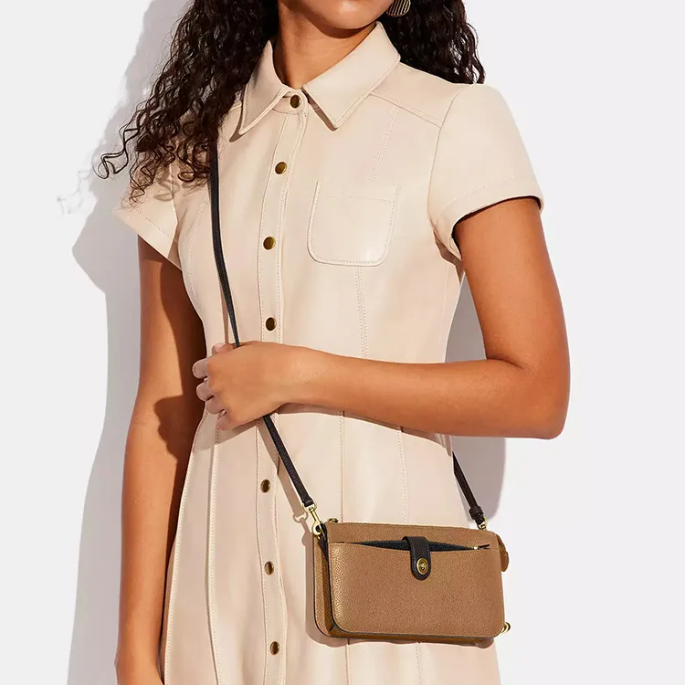 COACH NOA Pebbled Leather Shoulder Bag Crossbody Bag Small Size Women's Brown-2