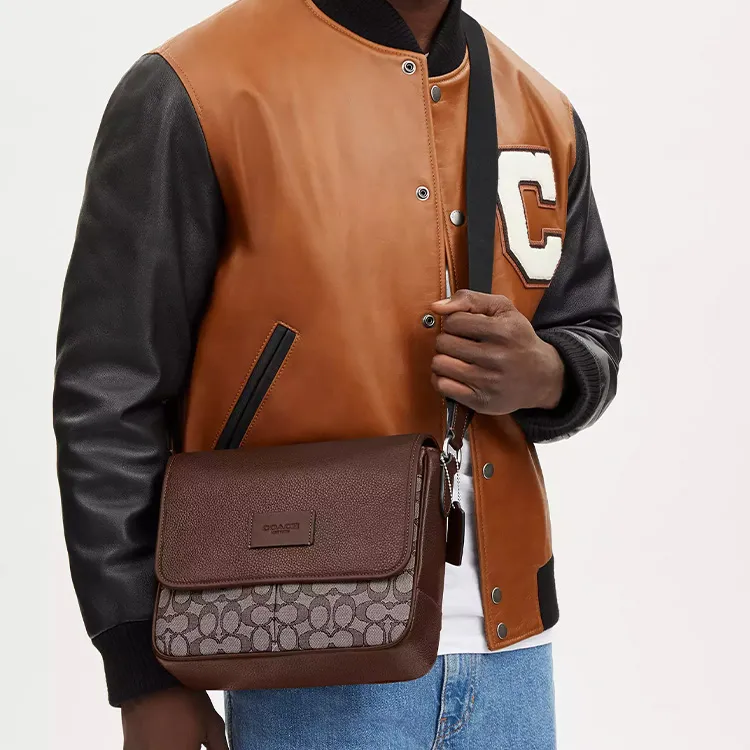 COACH Map Jacquard With Pebbled Leather And Calfskin Shoulder Bag, Crossbody Bag Mini Men's Silver & Oak & Maple-3