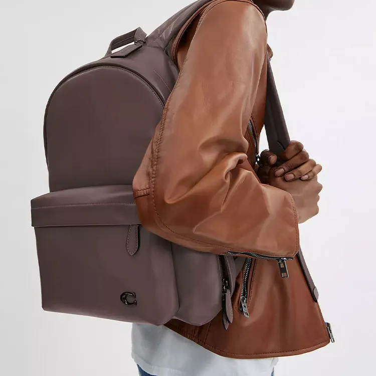 COACH Zhen Paper Leather Backpack Large Size Men's Maple Color-4