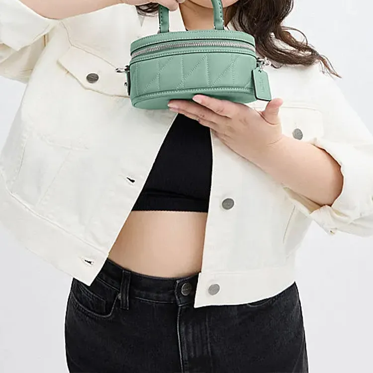 COACH Trail Sheepskin With Cow Leather Shoulder Bag, Crossbody Bag, Handbag Mini Women's Aquamarines Stone Color-5
