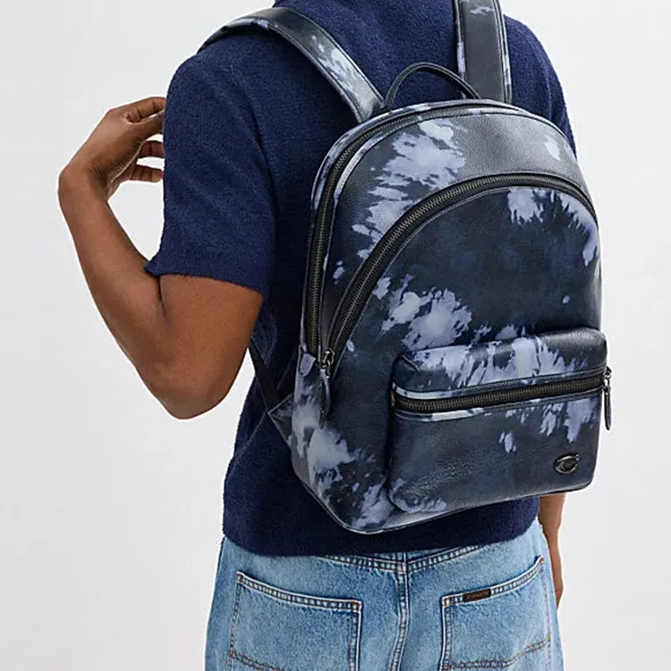 COACH Charter Cow Leather Patchwork With Fabric Backpack Large Size Men's Midnight Blue & Navy & Multicolor-3