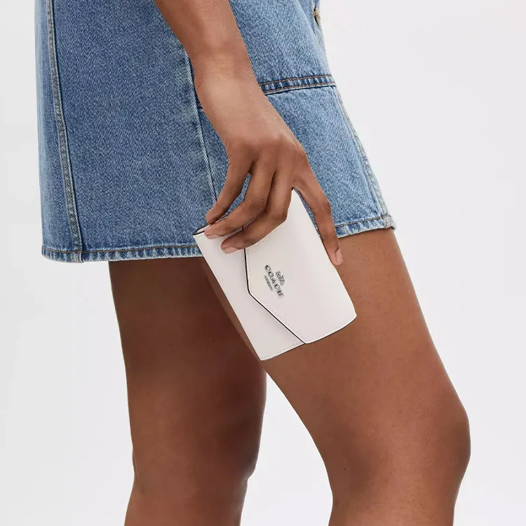 COACH Envelope Refined Pebbled Leather One Shoulder Crossbody Envelope Wallet Mini Women's Silver & Chalk-4
