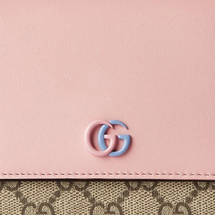 GUCCI Canvas With Leather Trim Wallet Women's Light Pink/Black Walnut-6