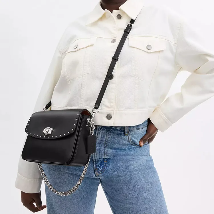 COACH Cassie Refined Calfskin Handbag, Shoulder Bag, Crossbody Bag Trumpets Women's Black-6