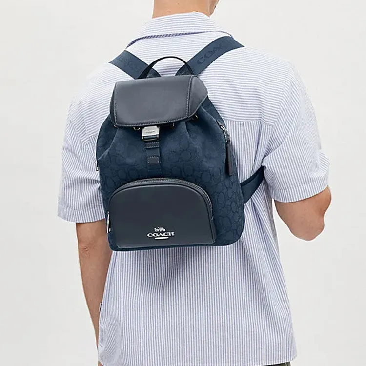 COACH Fabric With Cow Leather Backpack Tubas Unisex Denim With Deep Denim-3