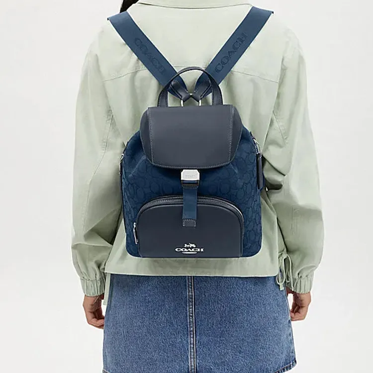 COACH Fabric With Cow Leather Backpack Tubas Unisex Denim With Deep Denim-4