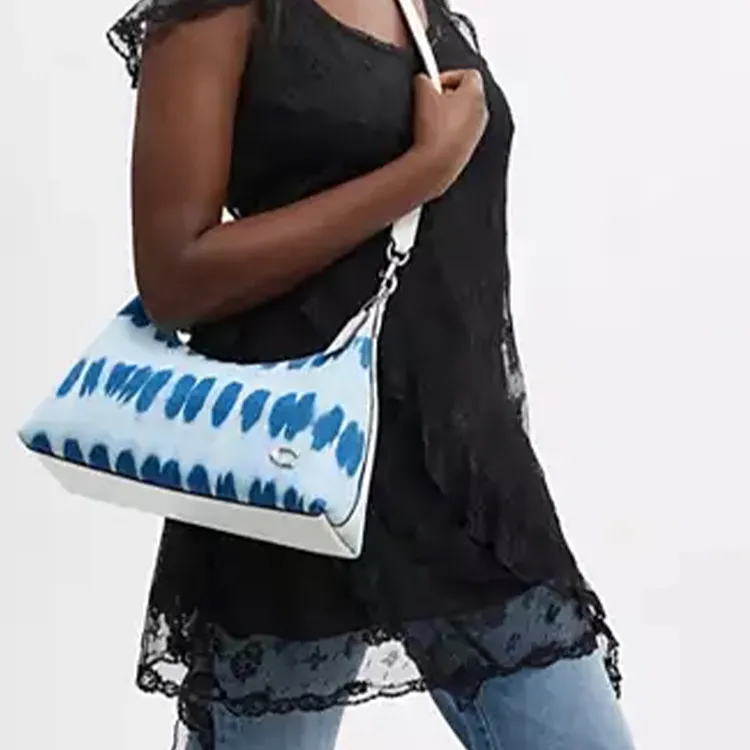 COACH Juliet Denim With Glove Tanned Leather Portable Crossbody Bag, Shoulder Bag Women's Silver With Denim Multicolor-5