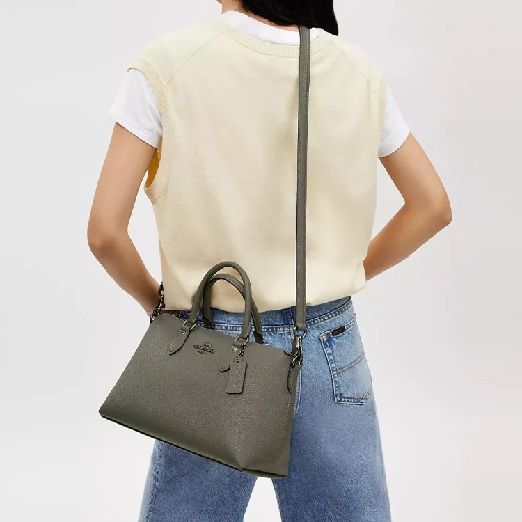 COACH Leather Shoulder Bag Crossbody Bag Handbag Large Size Women's Army Green-3