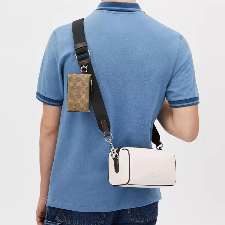 COACH Calfskin With Coated Canvas Shoulder Bag, Crossbody Bag Trumpets Men's Chalk & Tan & Maple-4