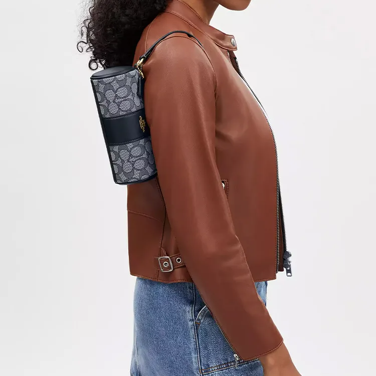 COACH Nolita Jacquard With Smooth Leather Handbag Shoulder Bag Women's Midnight Marine Blue-4