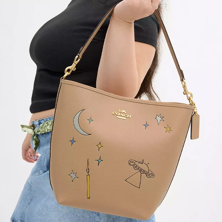 COACH Observed By Us Collaboration City Double Sided Leather Crossbody Bag, Shoulder Bag Large Size Women's Beige-4
