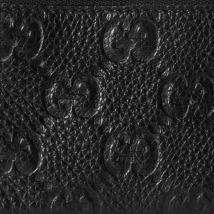 GUCCI Grained Leather Key Pouch Unisex Black-5