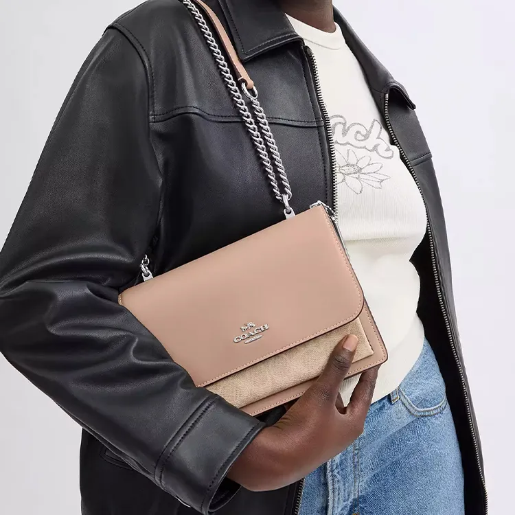 COACH Klare Coated Canvas Shoulder Bag, Crossbody Bag Trumpets Women's Silver & Sand & Taupe-4