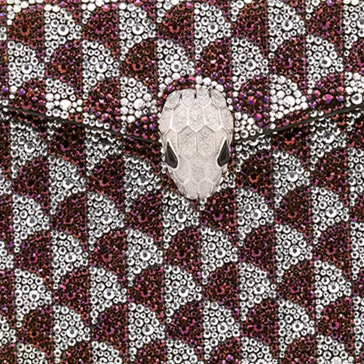 BVLGARI Serpenti Forever Series Crystal Handbag Medium Size Women's Purple-3