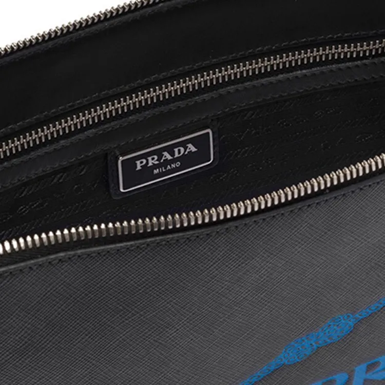 PRADA Cow Leather Clutch Men's Black-5