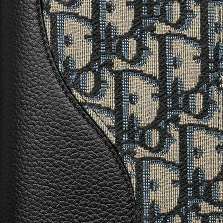 DIOR Cotton With Technical Fabric And Cow Leather Wallet Men's Black & Beige-4