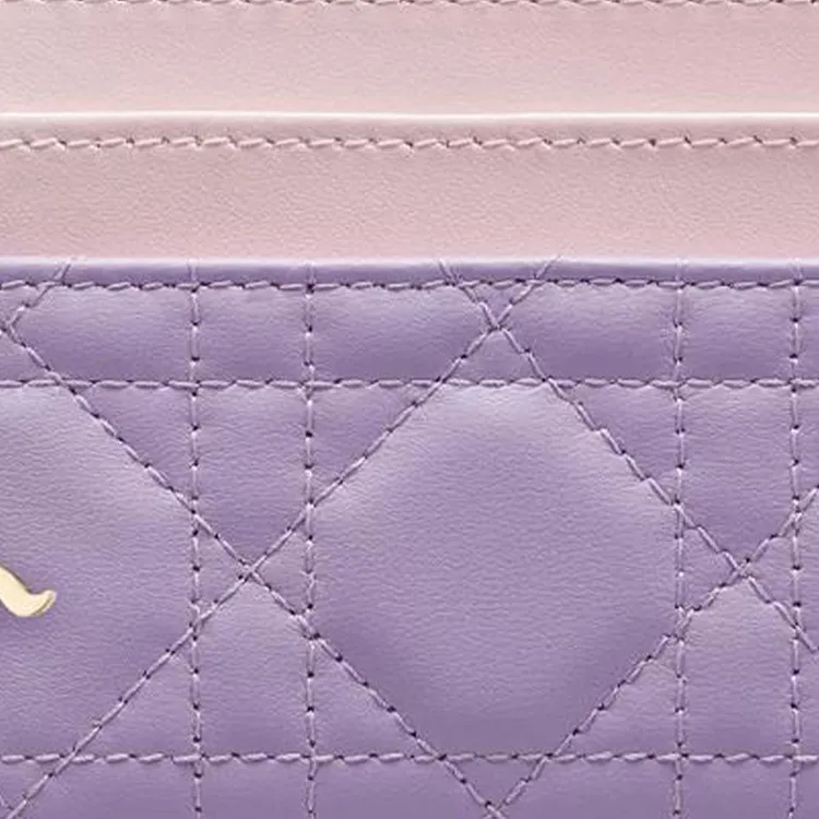 DIOR Lady Dior Lambskin Card Holder Women's Light Pink With Light Purple Accents-2