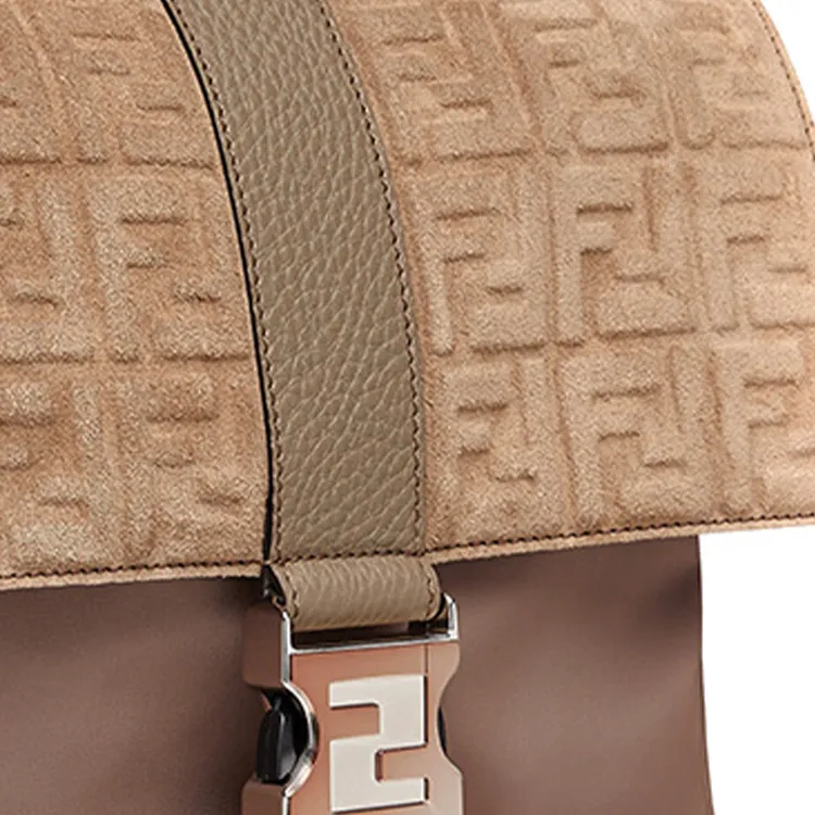FENDI Fendiness Suede Backpack Medium Size Men's Brown-3