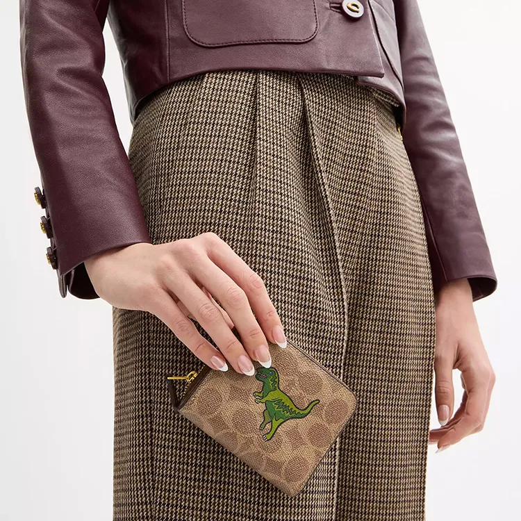 COACH Coated Canvas With Calfskin Wallet Small Size Women's Brass & Tan-3