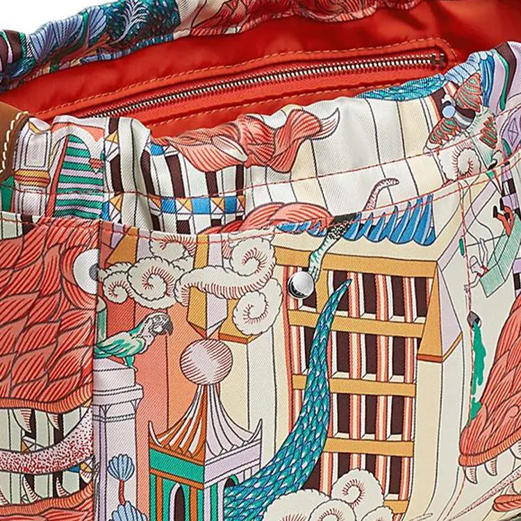 HERMES Fourbi Silk With Barenia Calfskin Handbag Regular Women's Orange & Multicolor-1