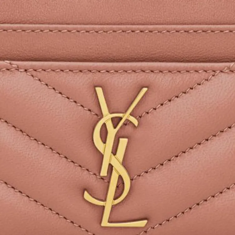 SAINT LAURENT CASSANDRE Calfskin Card Holder Women's Light Pink-2